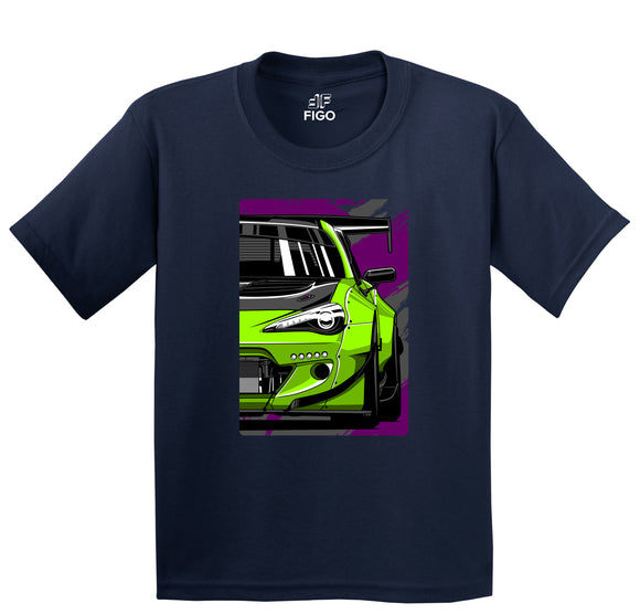 Figo Kids -Navy Green Car T-Shirt