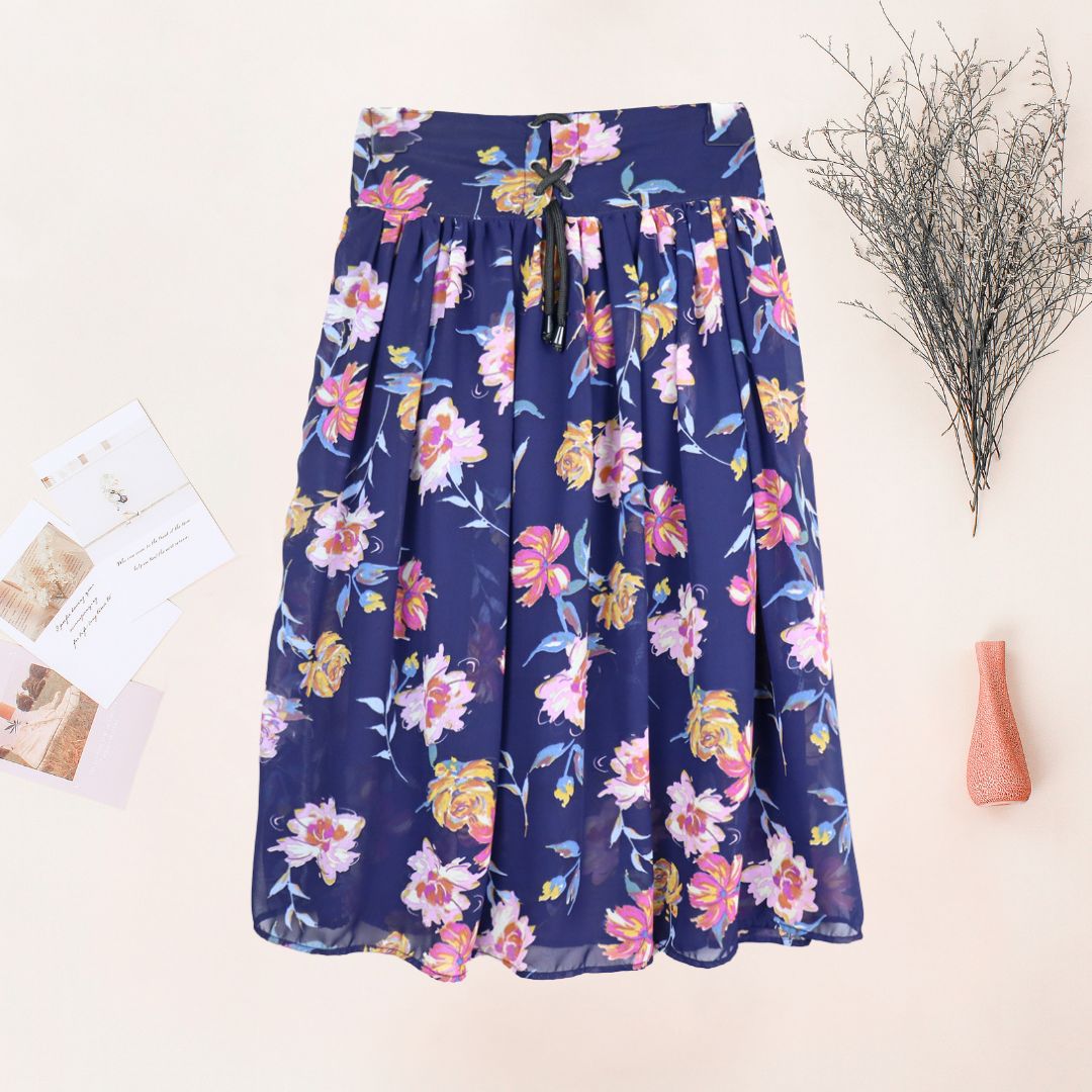 Long navy floral skirt hotsell