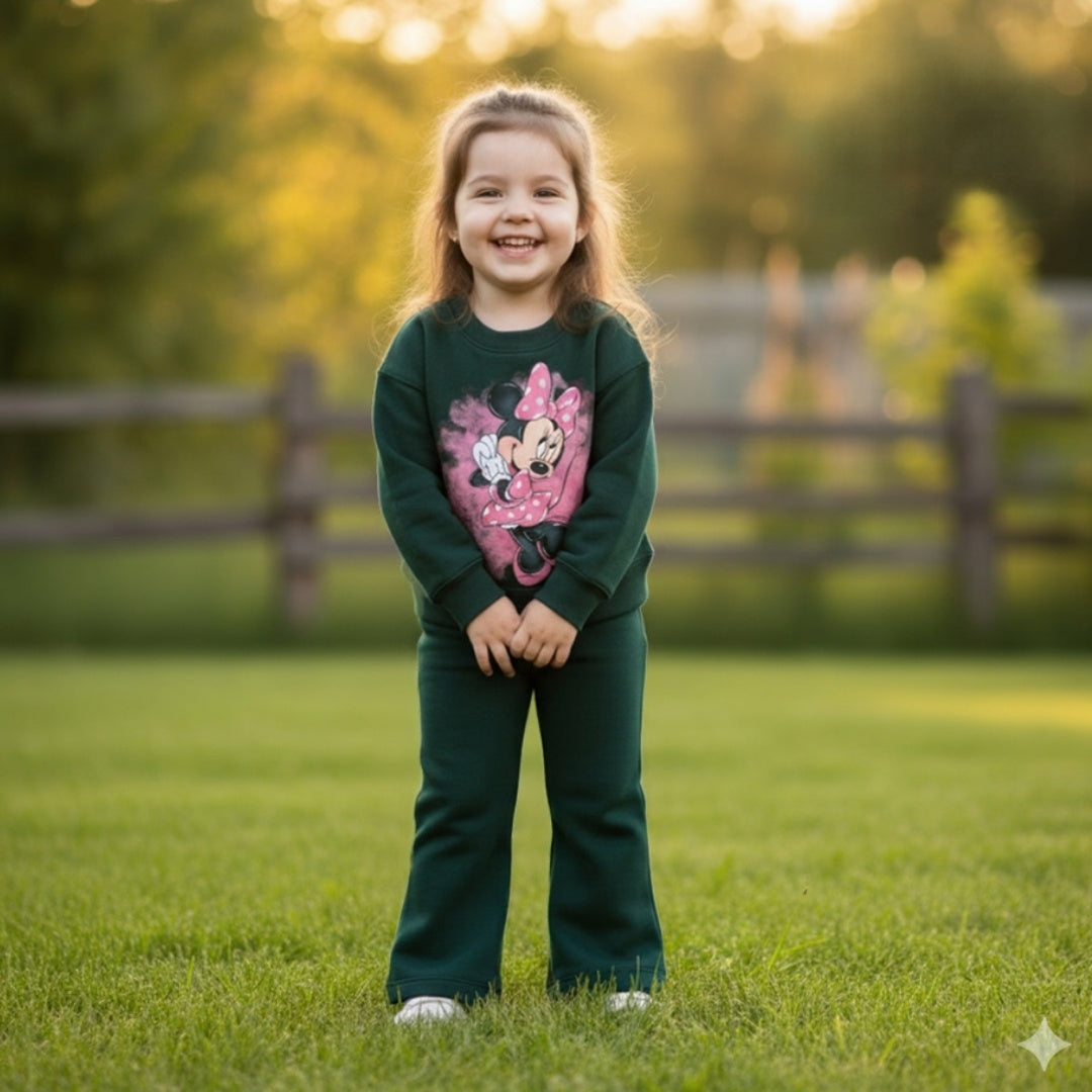 Figo - Minnie Mouse Bottle Green Drop Shoulder Track Suit