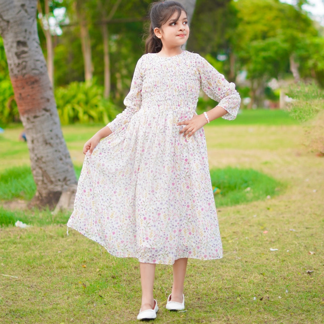 Figo - White Floral Smokey Maxi