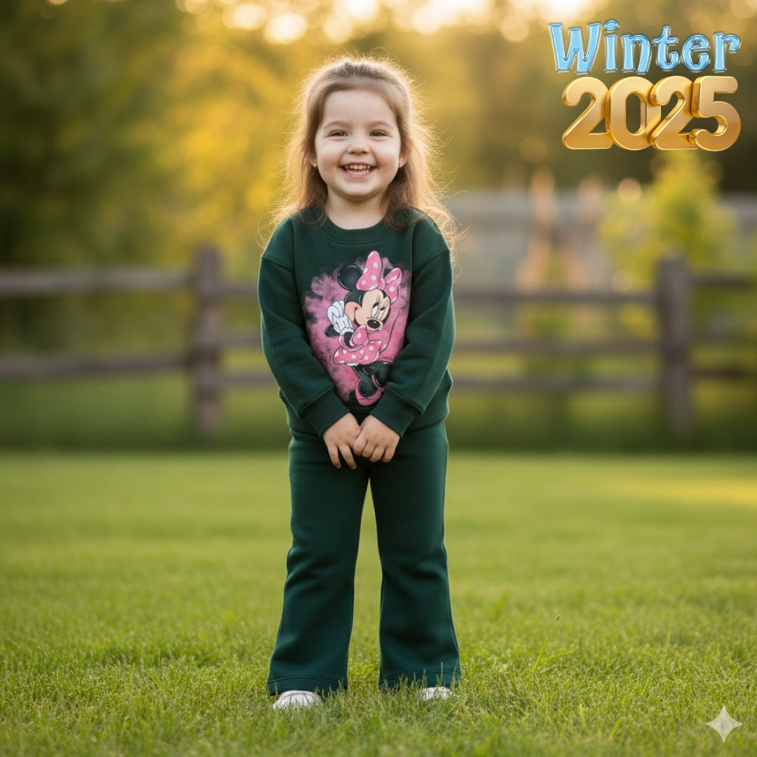 Figo - Minnie Mouse Bottle Green Drop Shoulder Track Suit