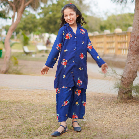 Figo - Navy Floral Print Co-Ord Set (Swiss Fabric)