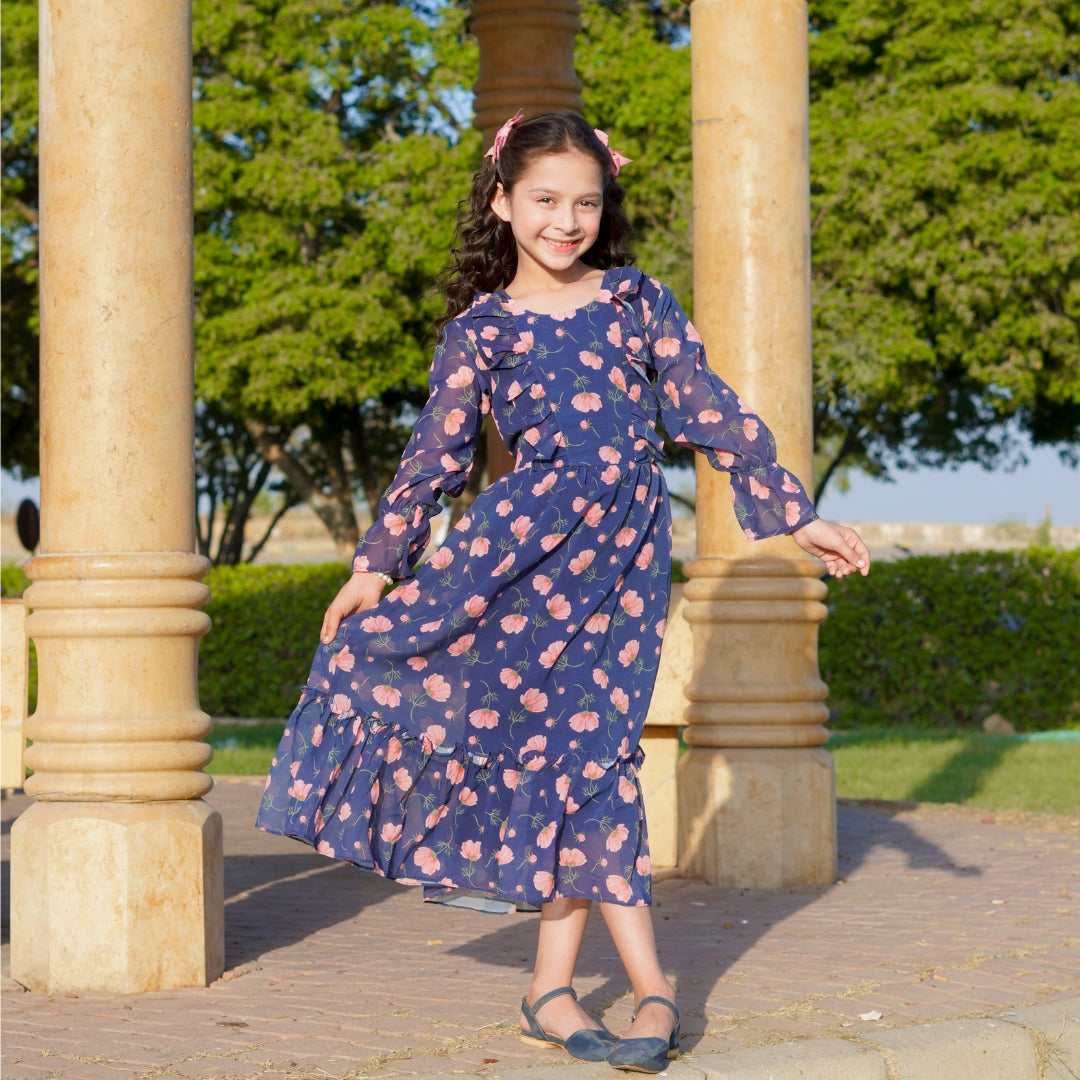 Figo - Navy Pink Floral Tunic Maxi