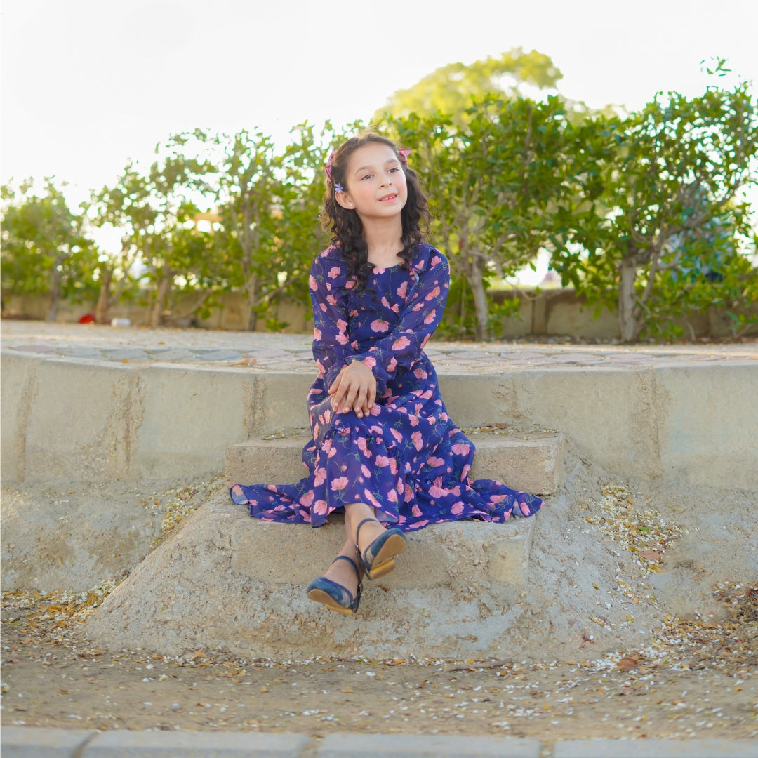 Figo - Navy Pink Floral Tunic Maxi