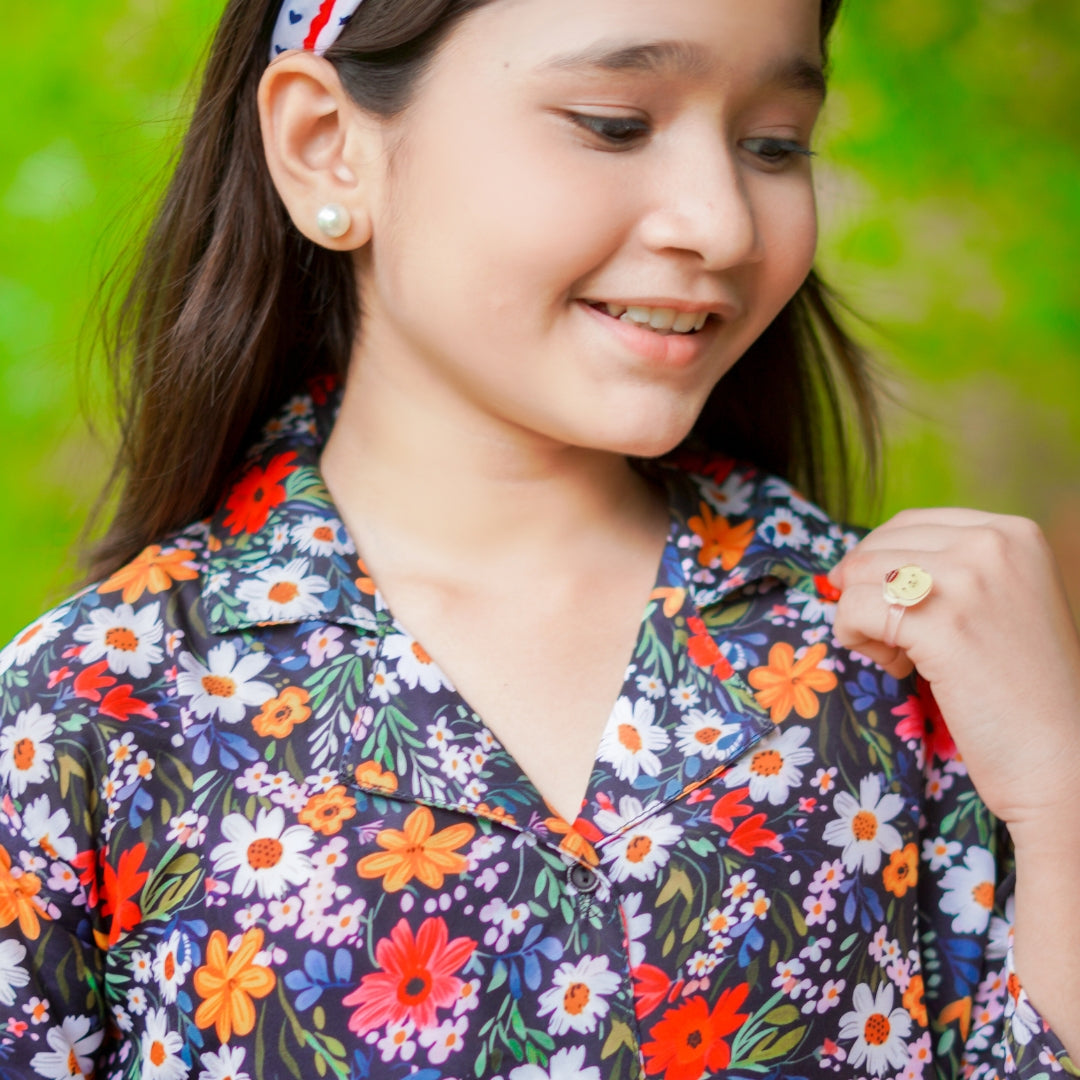 Figo - Navy Floral Print Co-Ord Set