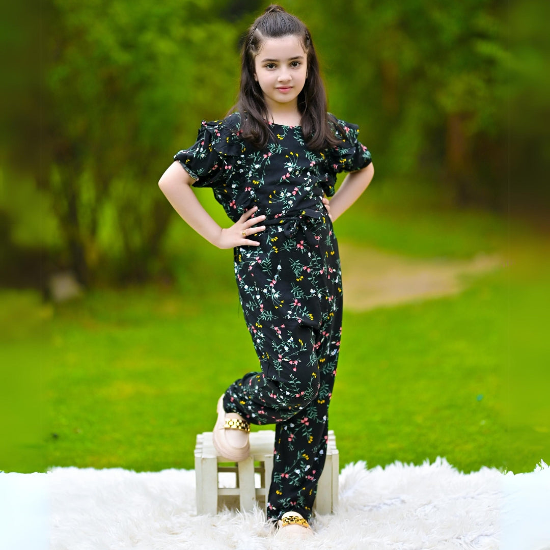 Figo - Black Elegant Butterfly Pattern Jumpsuit