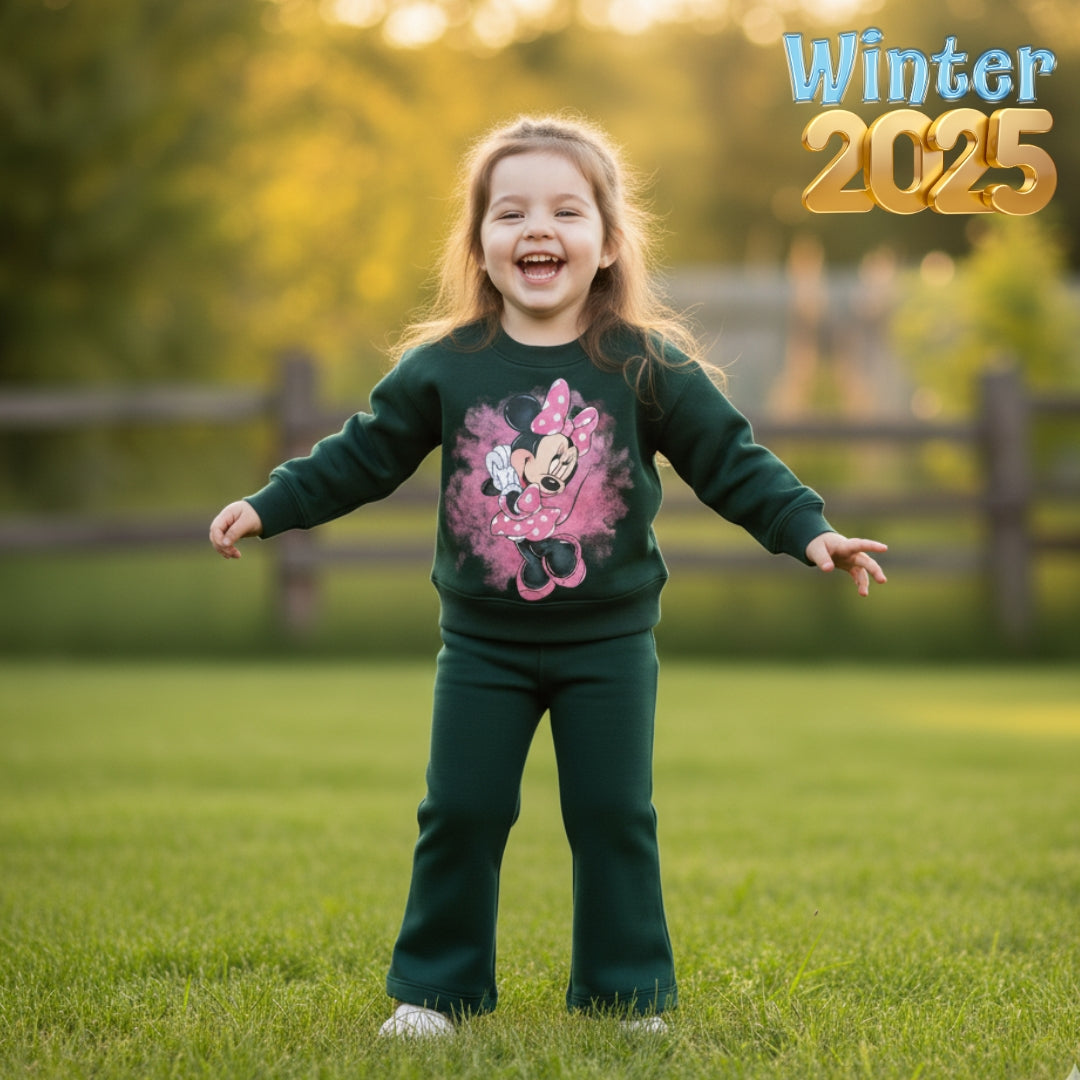 Figo - Minnie Mouse Bottle Green Drop Shoulder Track Suit