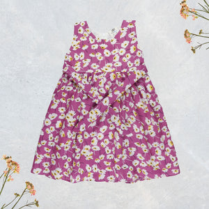 Figo - Light Purple Daisy Cotton Frock (Lawn Cotton)