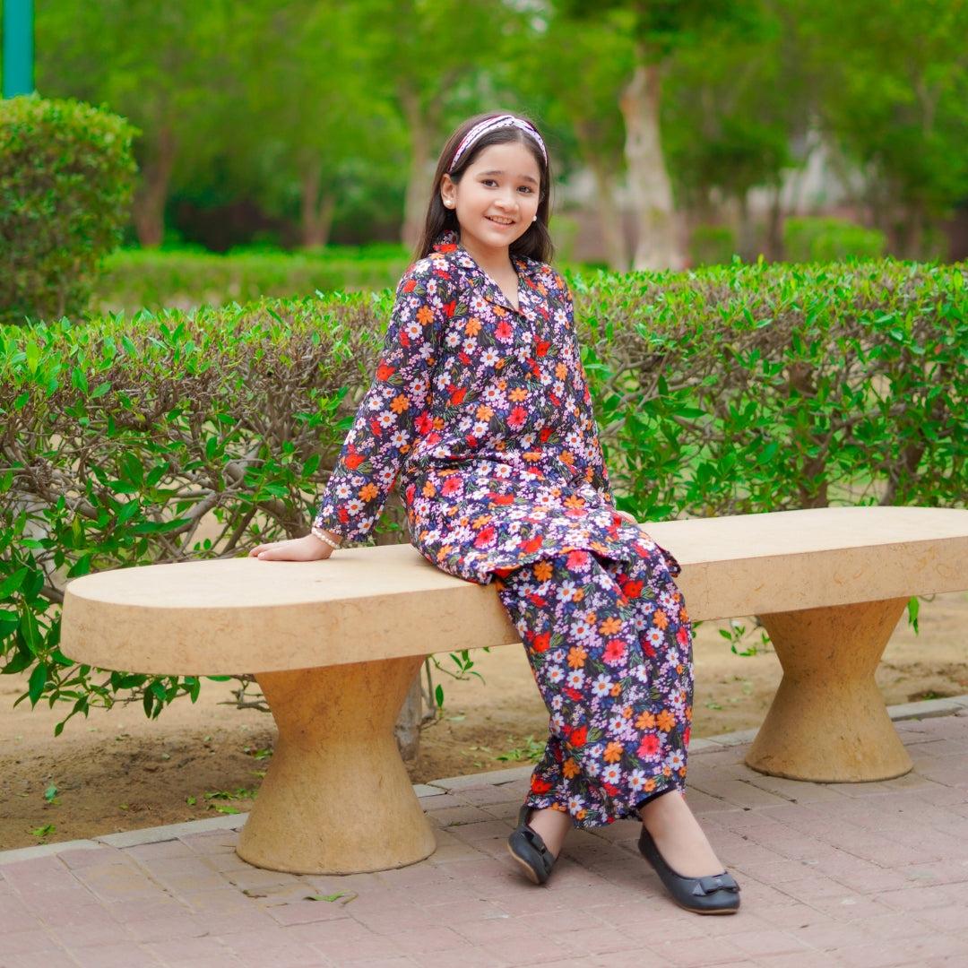 Figo - Navy Floral Print Co-Ord Set