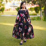 Figo - Black Floral Laced Floral Maxi/Long Frock