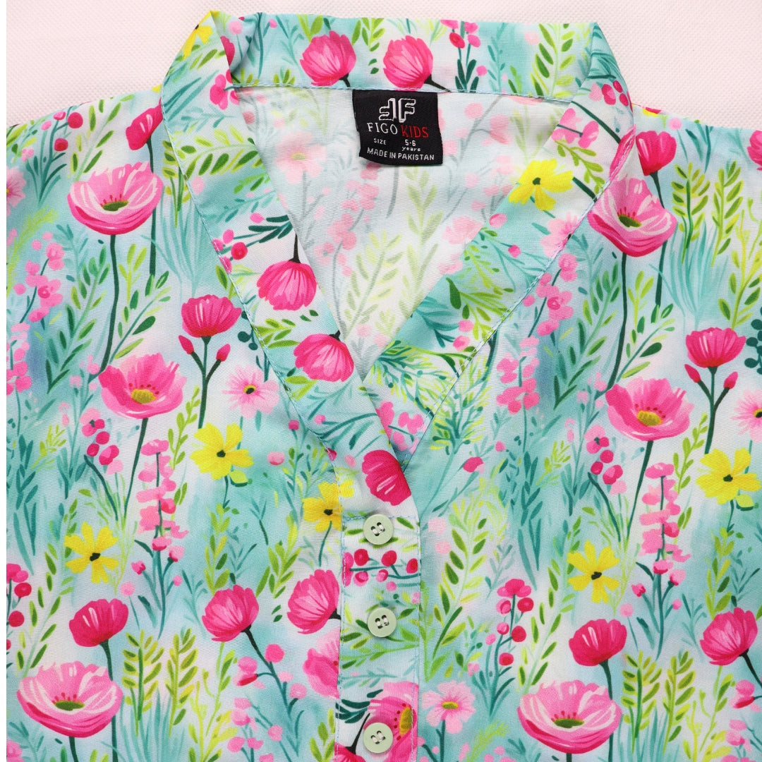 Figo - Green Pink Floral Print Co-Ord Set