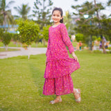 Figo - Magenta Floral Frill Maxi/Long Frock