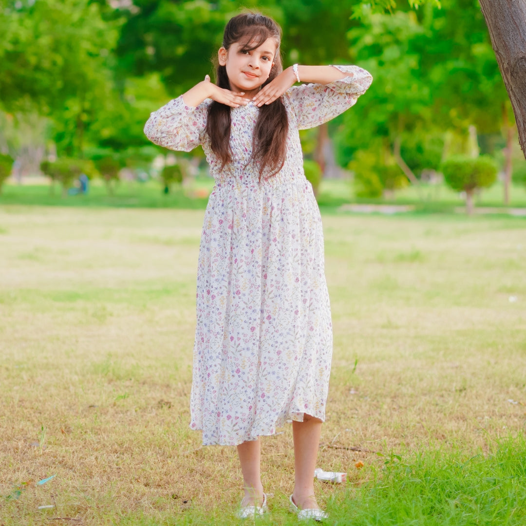 Figo - White Floral Smokey Maxi