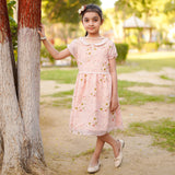 Figo - Peach Floral Laced Frock (Chiffon Fabric)