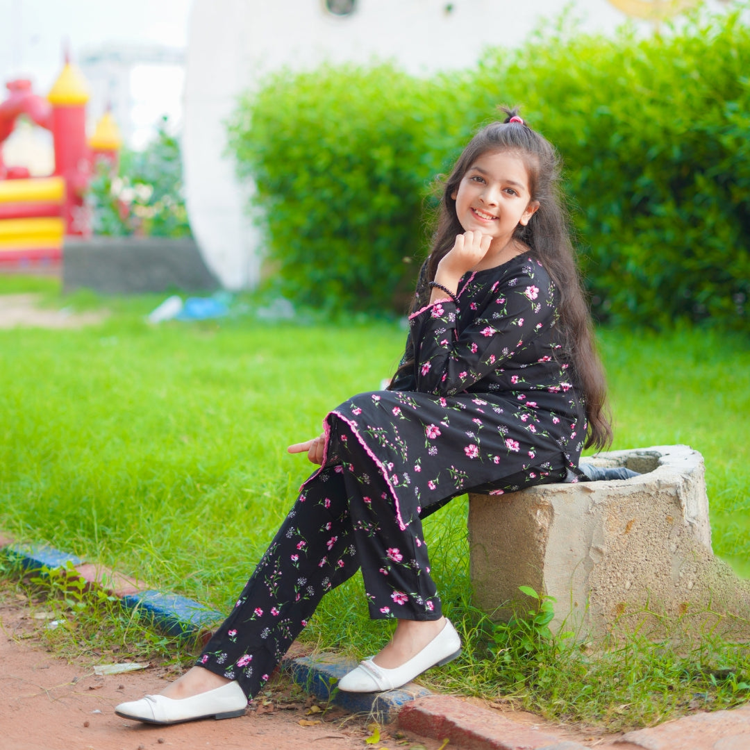 Figo - Black Floral Co-Ord Set (Viscose)