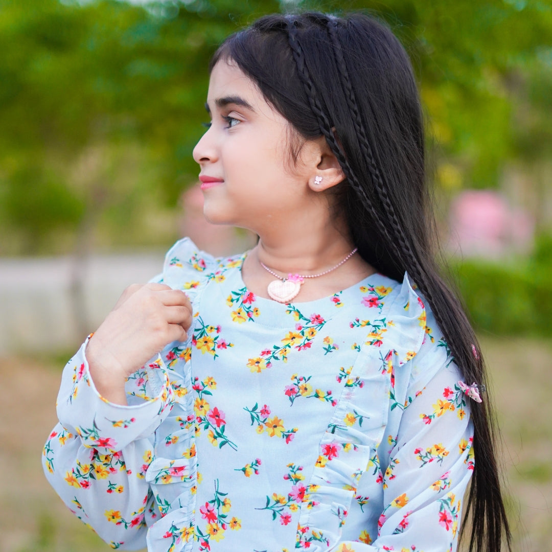 Figo - Azure Sky Blue Floral Tunic Maxi