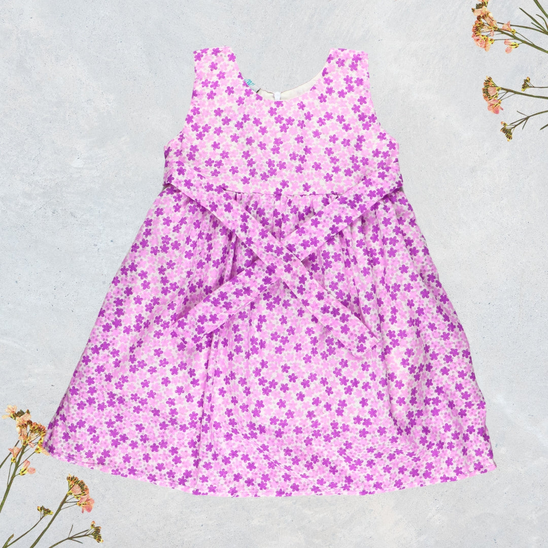 Figo - White Pink Printed Cotton Frock (Lawn Cotton)