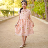 Figo - Peach Floral Laced Frock (Chiffon Fabric)