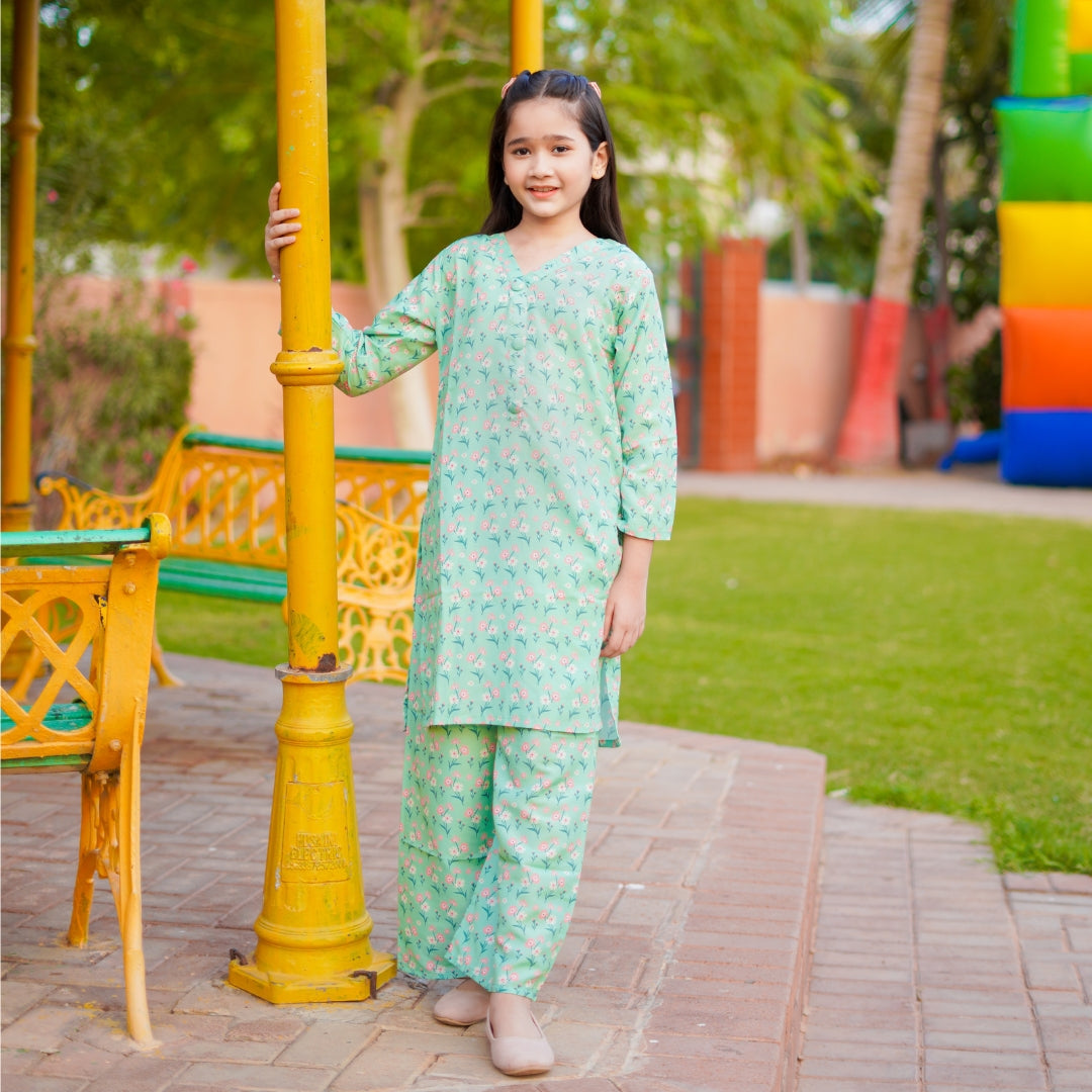 Figo - Elegant Green Floral Print Co-Ord Set