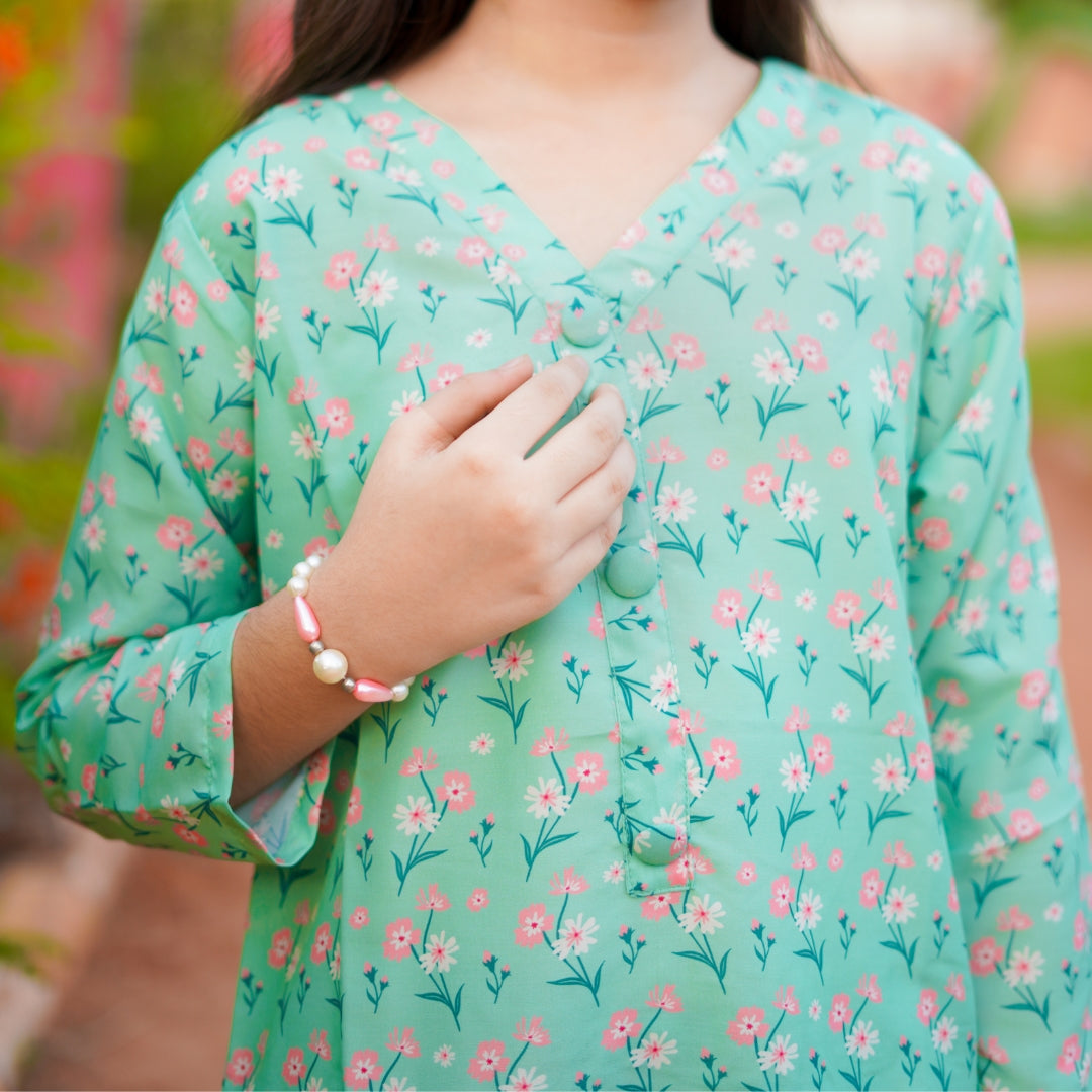 Figo - Elegant Green Floral Print Co-Ord Set