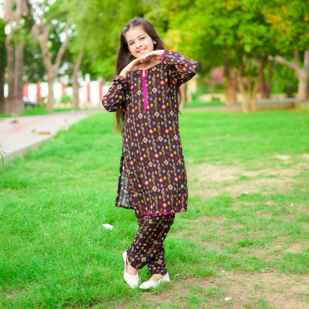 Figo - Black Abstract Print Co-Ord Set (Viscose)