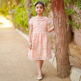 Figo - Peach Floral Laced Frock (Chiffon Fabric)