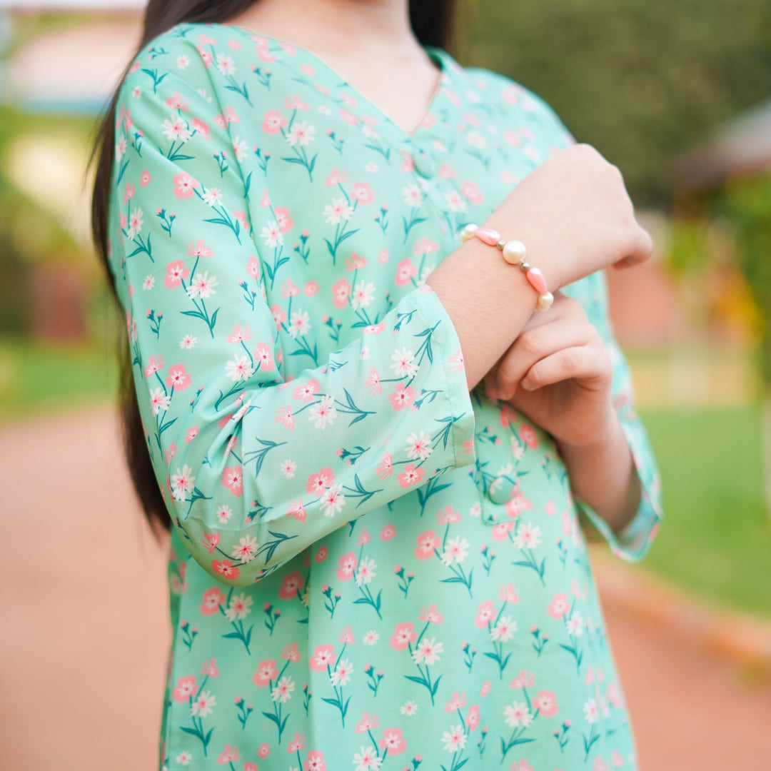 Figo - Elegant Green Floral Print Co-Ord Set