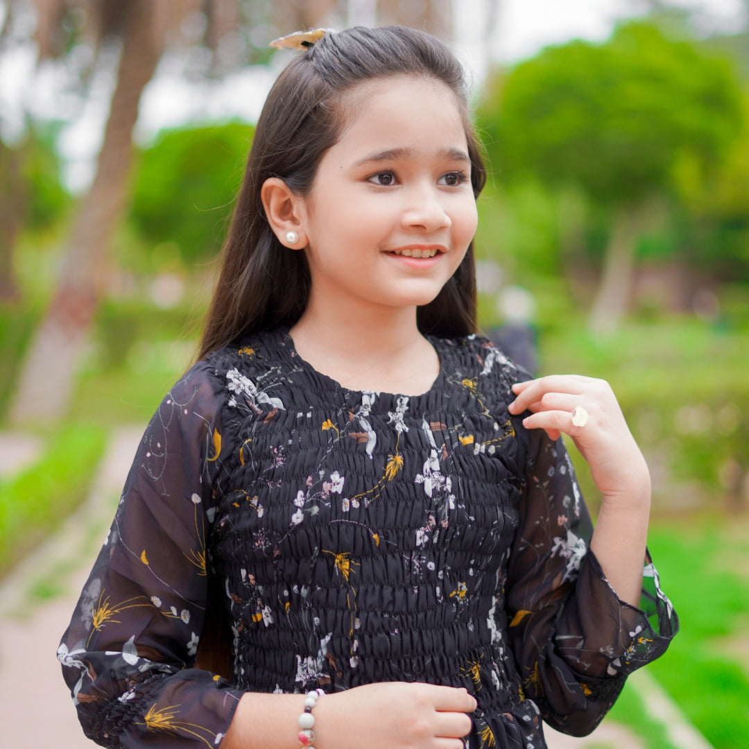 Figo - Navy Elegant Floral Smokey Maxi