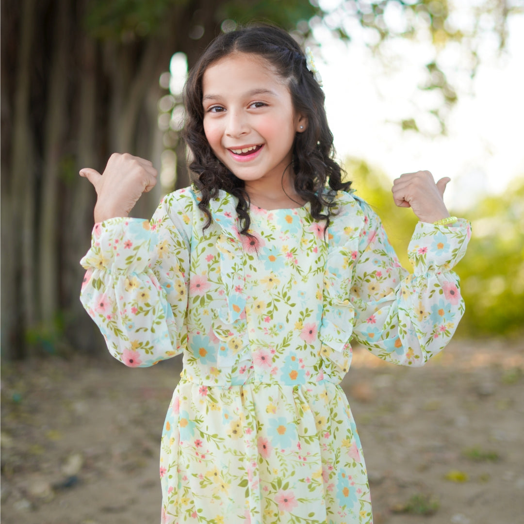 Figo - Lime Green Floral Tunic Maxi