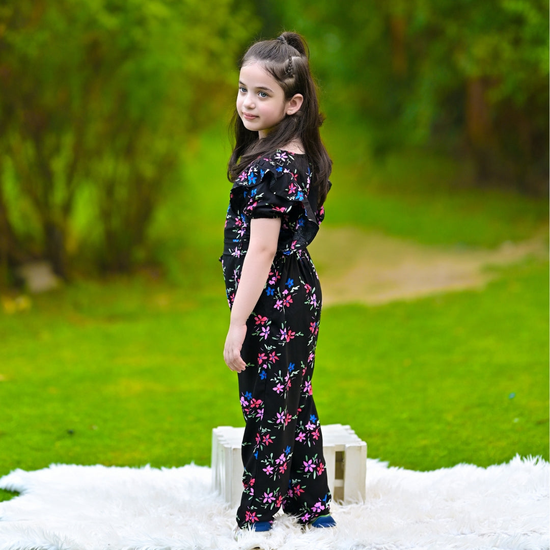 Figo - Black Vivid Butterfly Pattern Jumpsuit