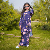 Figo - Navy Floral Silk Co-Ord Set (Silk Fabric)