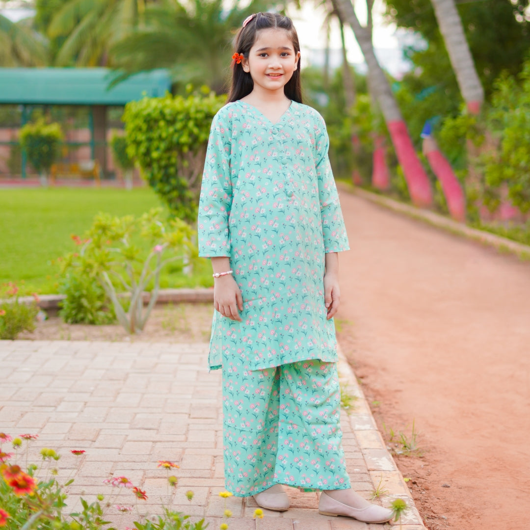 Figo - Elegant Green Floral Print Co-Ord Set