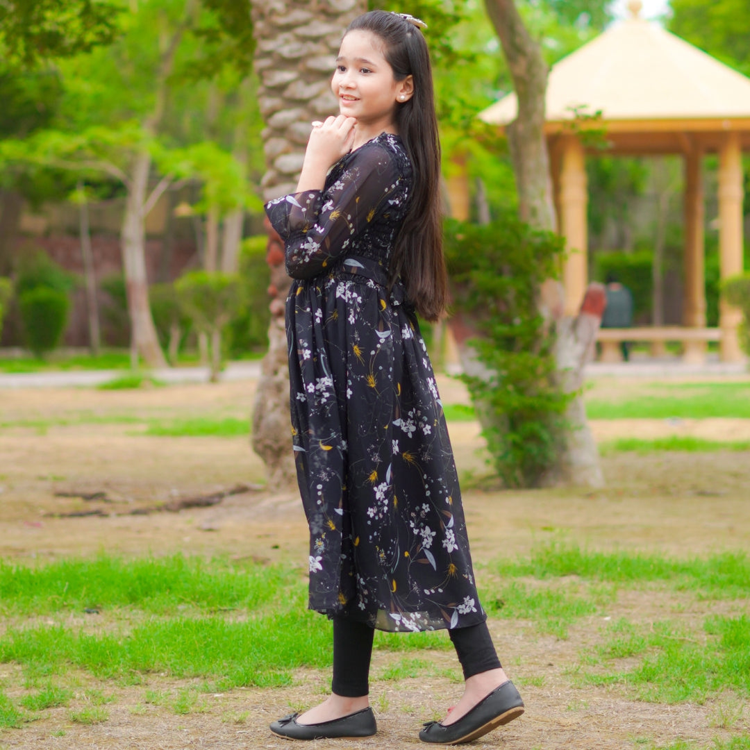 Figo - Navy Elegant Floral Smokey Maxi