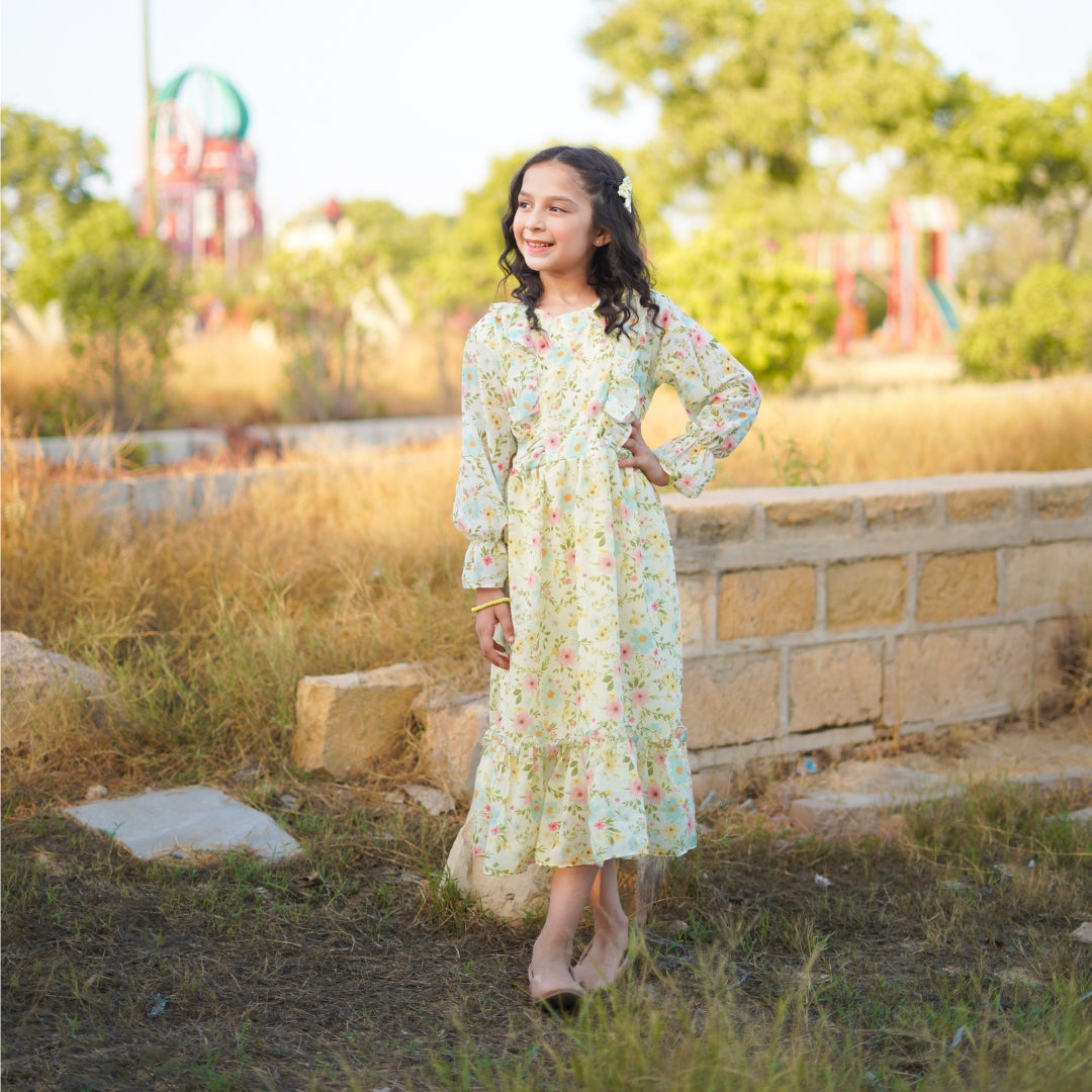 Figo - Lime Green Floral Tunic Maxi