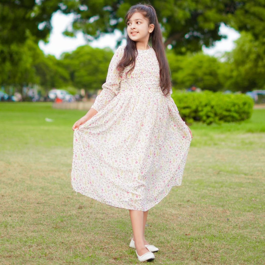 Figo - White Floral Smokey Maxi