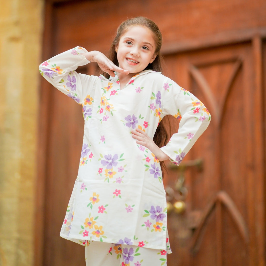 Figo - White Graceful Floral Print Co-Ord Set