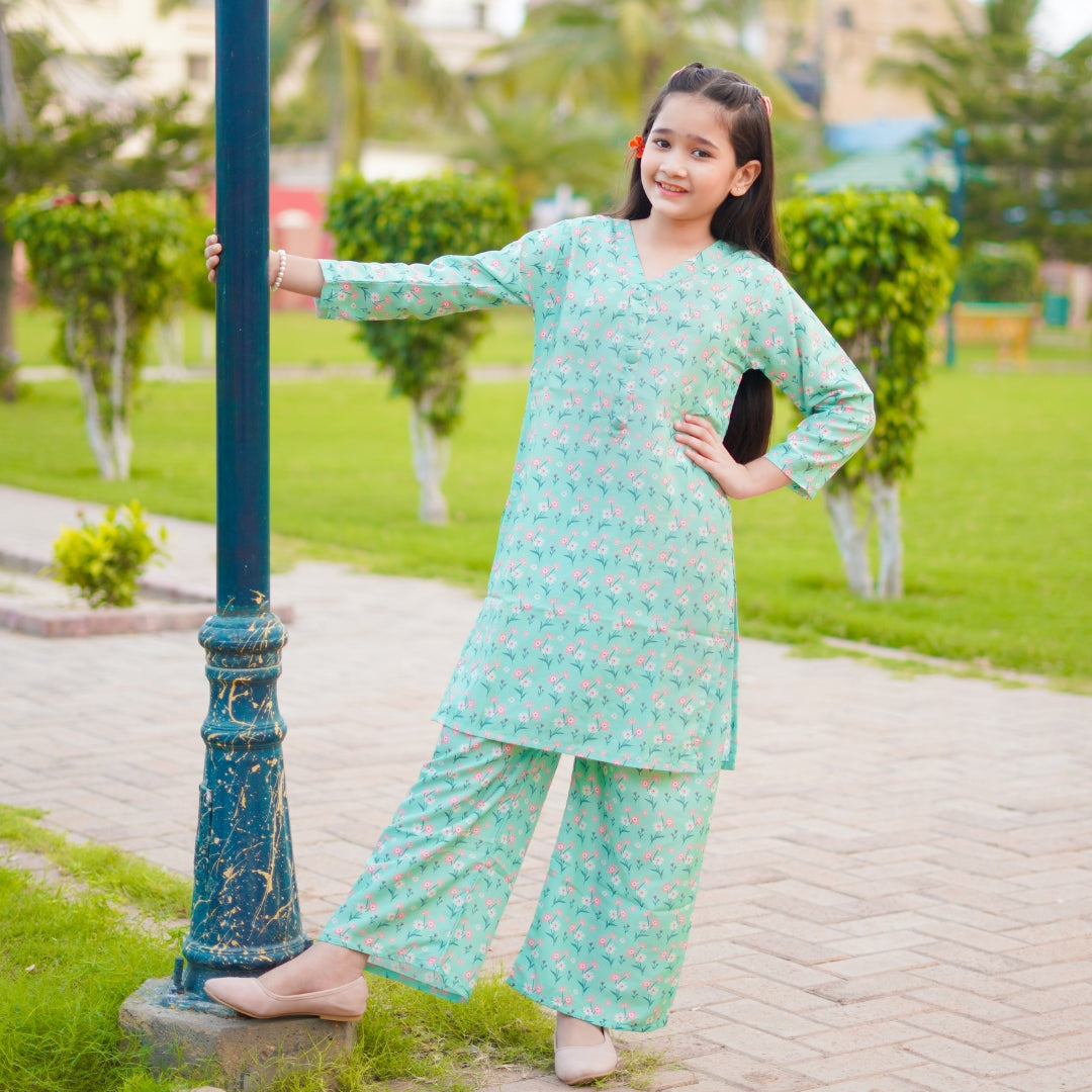 Figo - Elegant Green Floral Print Co-Ord Set