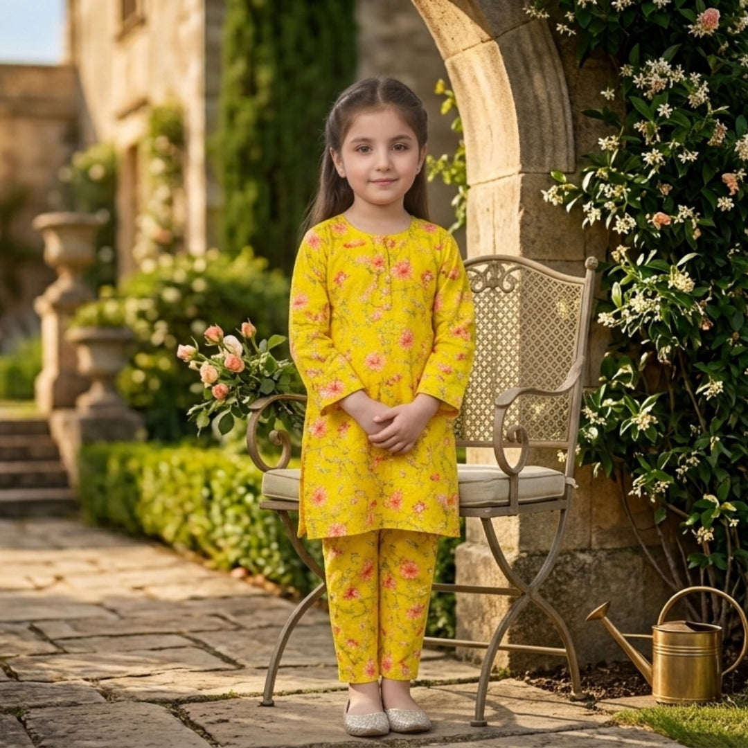 Figo - Saffron Bloom Co-Ord Set (Lawn)