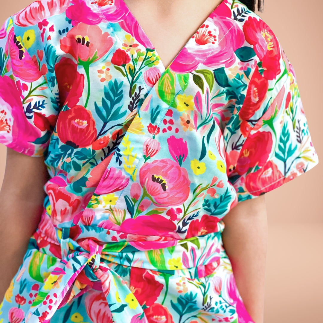 Figo - Multi Floral V-Neck Jumpsuit (Swiss Fabric)