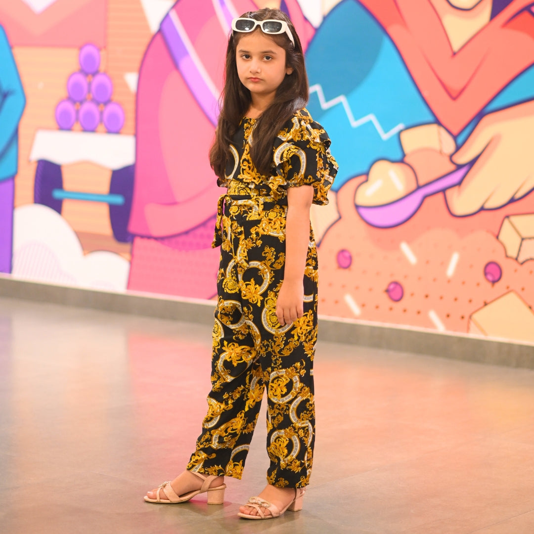 Figo - Black Luxury Print Butterfly Pattern Jumpsuit