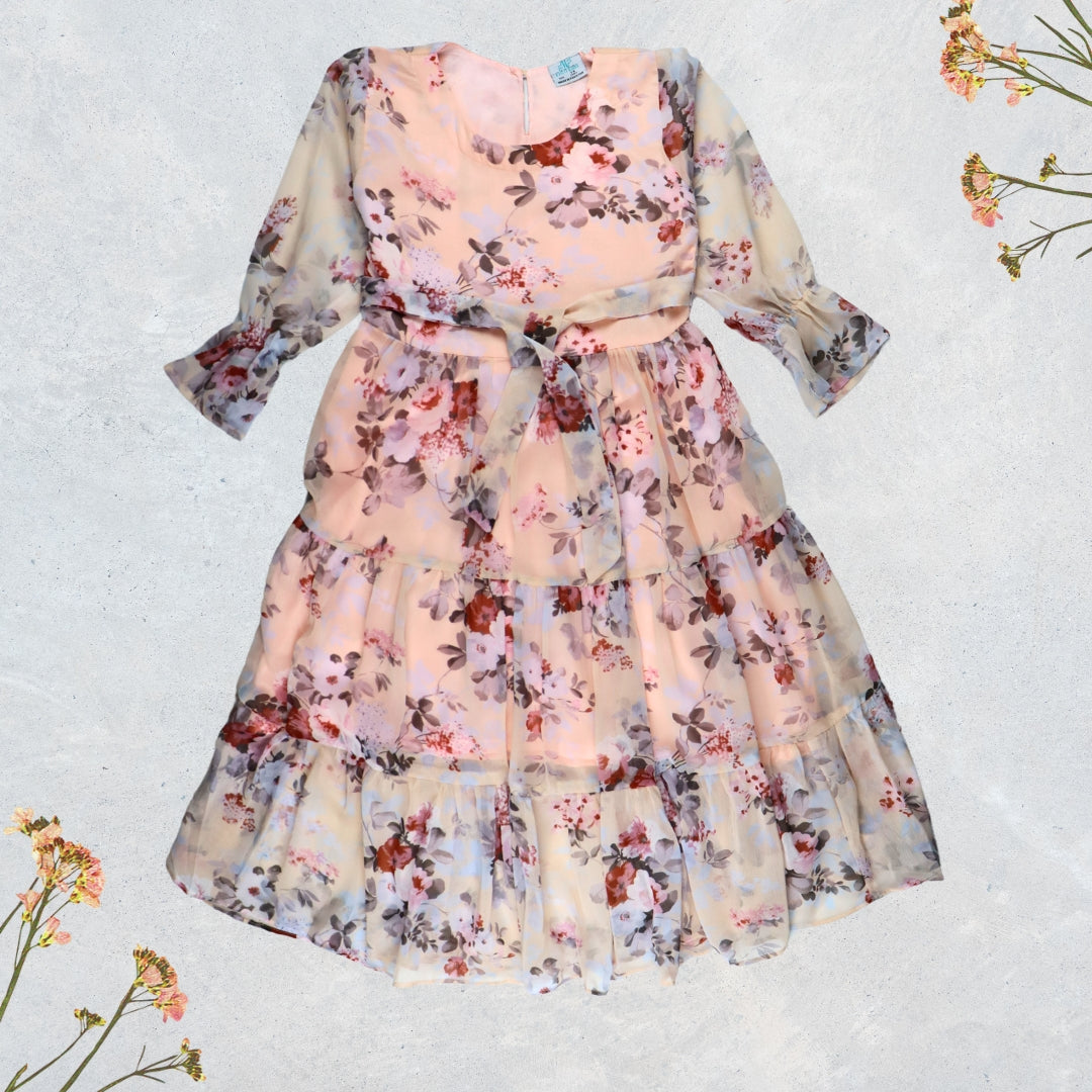 Figo - Skin Floral Three Layered Single Frill Maxi/Long Frock