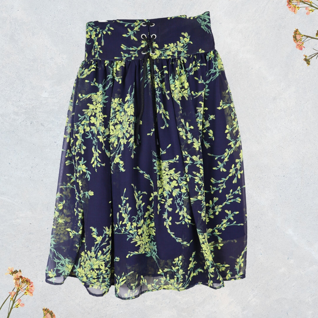 Figo - Navy Yellow Floral Skirt