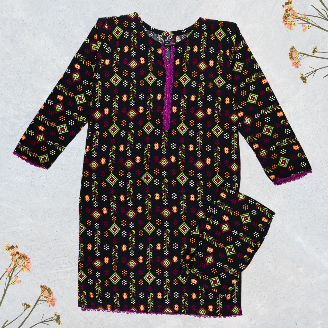 Figo - Black Abstract Print Co-Ord Set (Viscose)