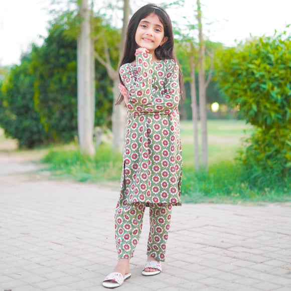 Figo - Green Floral Co-Ord Set (Lawn)