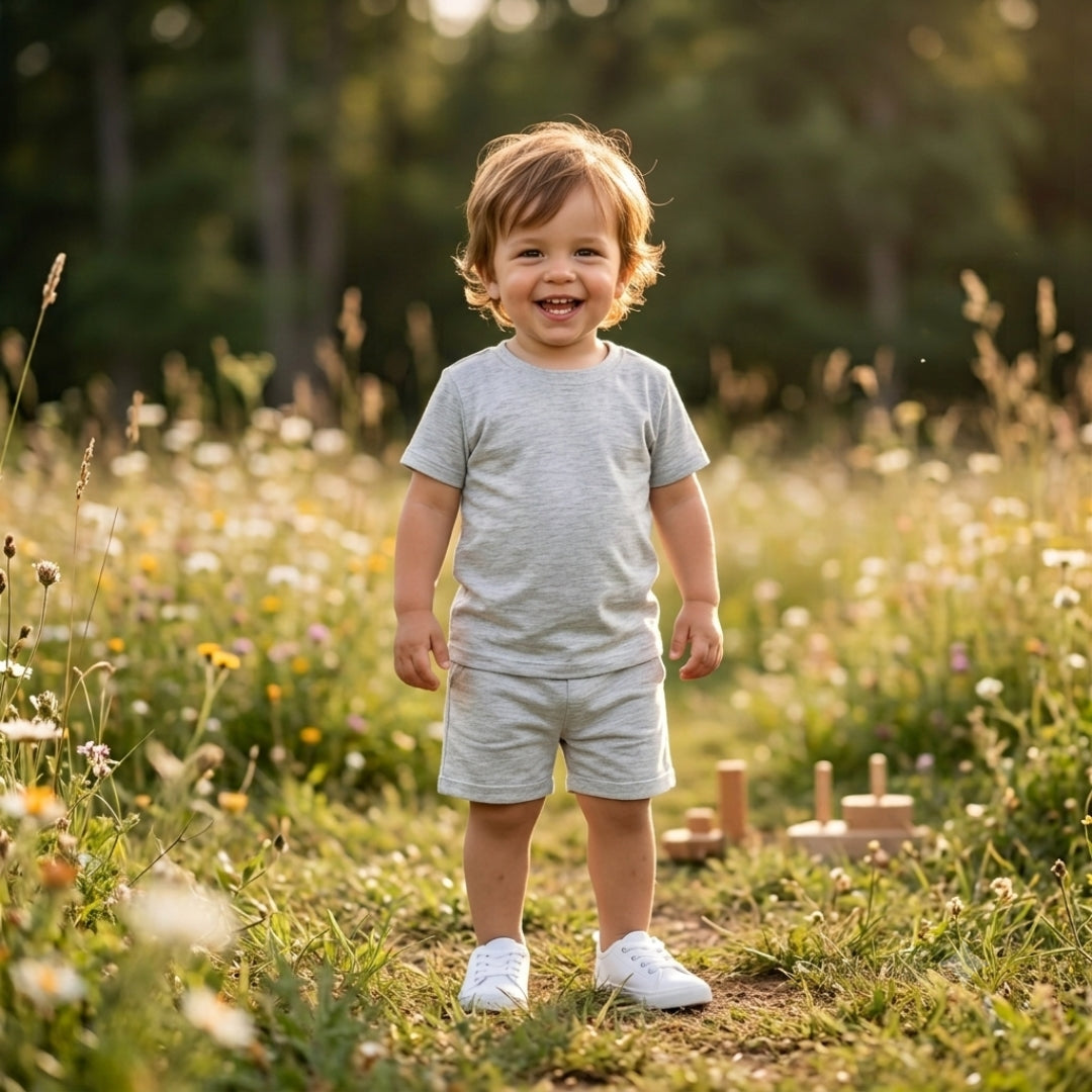 Figo - Basic Heather Grey T-Shirt/Short Set