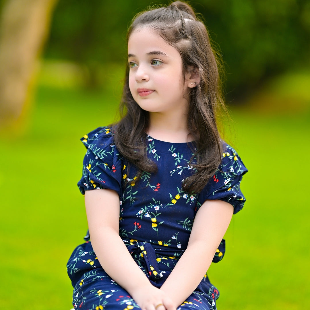 Figo - Navy Elegant Butterfly Pattern Jumpsuit