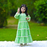 Figo - Green Floral Laced Frill Maxi/Long Frock