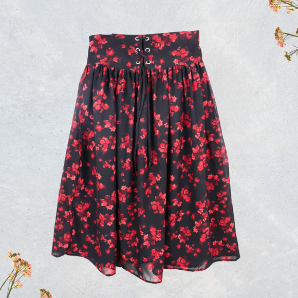 Figo - Black Red Floral Skirt