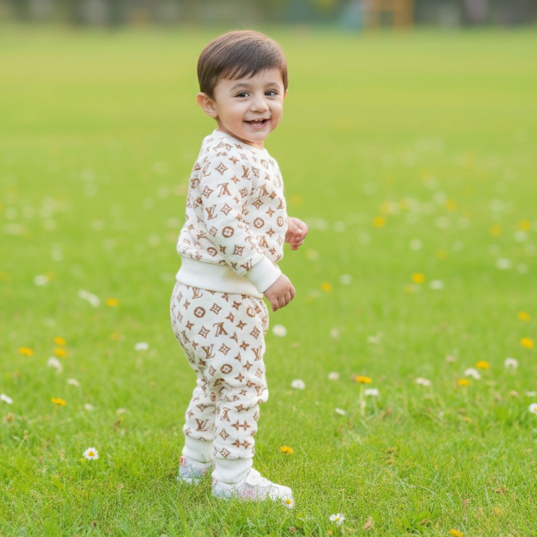 Figo - White Luxury Print All Over Track Suit