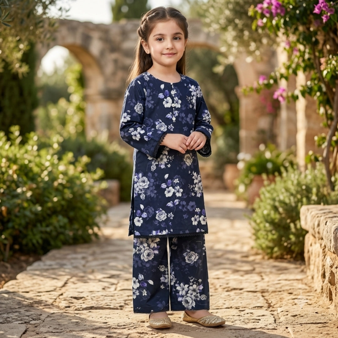Figo - Sapphire Petals Co-Ord Set (Lawn)